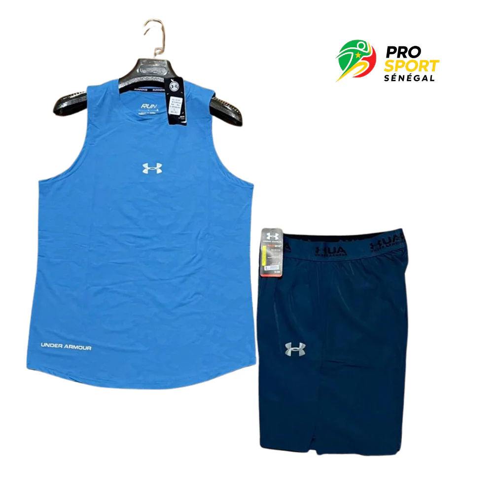 Ensemble Sport Homme Under Armour – Débardeur Bleu et Short Noir | Pro Sport Sénégal