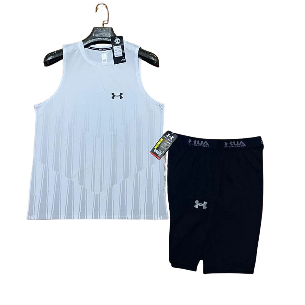Ensemble Sport Homme Under Armour – Débardeur Bleu et Short Noir | Pro Sport Sénégal – Image 3